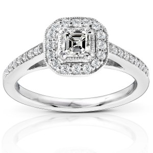 Gold 1/2ct TDW Asscher Diamond Halo Ring - Handcrafted By Name My Rings™
