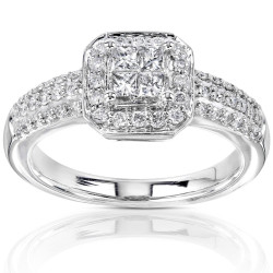 Gold 1/2ct TDW Princess-cut Diamond Halo Engagement Ring - Handcrafted By Name My Rings™
