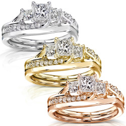 Gold 1ct TDW Diamond Bridal Rings Set - Handcrafted By Name My Rings™