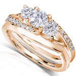 Gold 1ct TDW Diamond Engagement Bridal Rings Set - Handcrafted By Name My Rings™