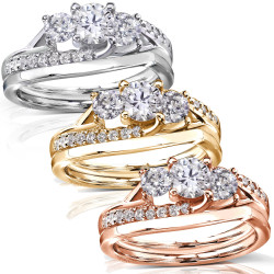 Gold 1ct TDW Diamond Engagement Bridal Rings Set - Handcrafted By Name My Rings™
