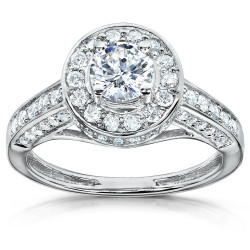 Gold 1ct TDW Diamond Halo Engagement Ring - Handcrafted By Name My Rings™