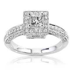 Gold 1ct TDW Diamond Princess Halo Engagement Ring - Handcrafted By Name My Rings™