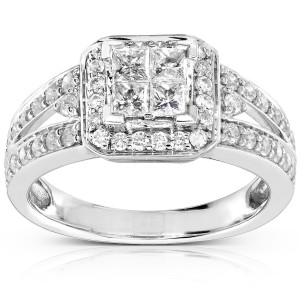 Gold 1ct TDW Quad Princess Halo Diamond Engagement Ring - Handcrafted By Name My Rings™