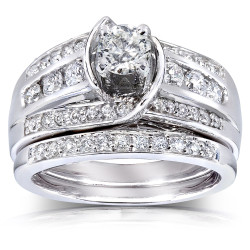 Gold 1ct TDW Round Diamond 2-piece Bridal Set - Handcrafted By Name My Rings™