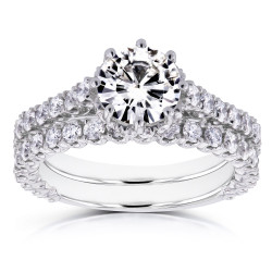 Gold 2 1/10ct TCW Forever Brilliant Moissanite and Diamond 8-Prong Standing Halo Bridal Set - Handcrafted By Name My Rings™