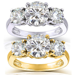 Gold 2 1/2ct TGW Round Three Stone Moissanite Engagement Ring - Handcrafted By Name My Rings™