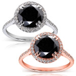 Gold 3 7/8ct TDW Black and White Diamond Halo Ring - Handcrafted By Name My Rings™