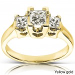 Gold 3/4ct TDW Princess Diamond Three Stone Ring With Hearts - Handcrafted By Name My Rings™