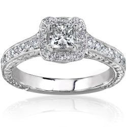 Gold 3/4ct TDW Princess-cut Diamond Halo Engagement Ring - Handcrafted By Name My Rings™