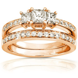 Gold 5/8ct TDW Princess Diamond Bridal Set - Handcrafted By Name My Rings™