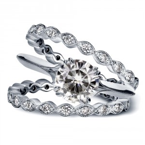 Gold Forever One Moissanite and 3/4ct TDW Diamond Blooming Flower 3-Piece Bri - Handcrafted By Name My Rings™