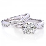 Gold Moissanite and 1/2ct TDW Channel Diamond Bridal Rings Set  - Handcrafted By Name My Rings™