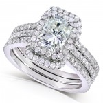 Gold Radiant Forever Brilliant Moissanite Center and 5/8ct TDW Halo Round Dia - Handcrafted By Name My Rings™