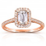 Rose Gold 1 1/3ct TDW Emerald-cut Diamond Halo Engagement Ring - Handcrafted By Name My Rings™