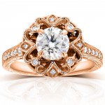 Rose Gold 1 1/5ct TGW Forever One DEF Moissanite and Diamond Antique Floral Extravagant Engagement Ring - Handcrafted By Name My Rings™