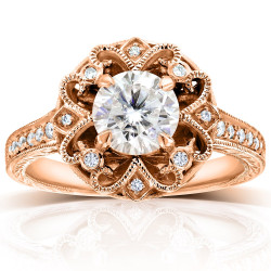 Rose Gold 1 1/5ct TGW Moissanite and Diamond Floral Vintage Engagement Ring - Handcrafted By Name My Rings™