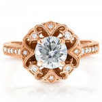 Rose Gold 1 1/5ct TGW Moissanite and Diamond Floral Vintage Engagement Ring - Handcrafted By Name My Rings™
