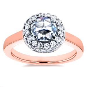 Rose Gold 1 2/5ct TDW Round Rose Cut Diamond Bead Prong Cluster Engagement Ring - Handcrafted By Name My Rings™
