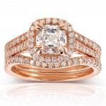 Rose Gold 1 3/4ct TDW Cushion-cut Diamond 3-piece Bridal Set - Handcrafted By Name My Rings™
