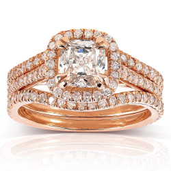 Rose Gold 1 3/4ct TDW Cushion-cut Diamond 3-piece Bridal Set - Handcrafted By Name My Rings™