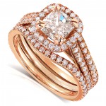 Rose Gold 1 3/4ct TDW Cushion-cut Diamond 3-piece Bridal Set - Handcrafted By Name My Rings™