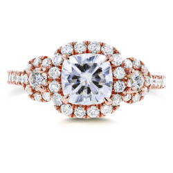Rose Gold 1 7/8ct TCW Forever One Near Colorless Moissanite and Diamond 3-stone Halo Ring - Handcrafted By Name My Rings™