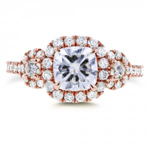 Rose Gold 1 7/8ct TCW Forever One Near Colorless Moissanite and Diamond 3-stone Halo Ring - Handcrafted By Name My Rings™