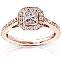 Rose Gold 1/2ct TDW Diamond Halo Engagement Ring - Handcrafted By Name My Rings™