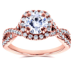 Rose Gold 1ct DEF Moissanite and 1/2ct TDW Diamond Crossover Ring - Handcrafted By Name My Rings™