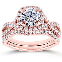 Rose Gold 1ct Forever One DEF Moissanite and 3/4ct TDW Diamond Criss Cross Bridal Set - Handcrafted By Name My Rings™