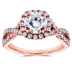 Rose Gold 1ct Moissanite and 1/2ct TDW Diamond Crossover Ring - Handcrafted By Name My Rings™