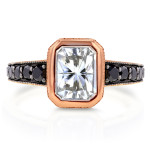 Rose Gold 2 1/4ct TGW Radiant Bezel Moissanite and Black Diamond Vintage Art Deco Ring - Handcrafted By Name My Rings™