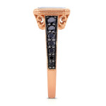 Rose Gold 2 1/4ct TGW Radiant Bezel Moissanite and Black Diamond Vintage Art Deco Ring - Handcrafted By Name My Rings™