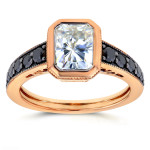 Rose Gold 2 1/4ct TGW Radiant Bezel Moissanite and Black Diamond Vintage Art Deco Ring - Handcrafted By Name My Rings™