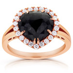 Rose Gold 2 3/4ct TDW Pear Shape Black Diamond Halo Split Shank Antique Ring - Handcrafted By Name My Rings™