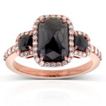 Rose Gold 3 1/2ct TDW Three Stone Black and White Diamond Ring - Handcrafted By Name My Rings™