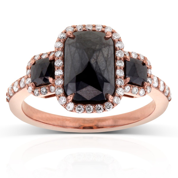 Rose Gold 3 1/2ct TDW Three Stone Black and White Diamond Ring - Handcrafted By Name My Rings™