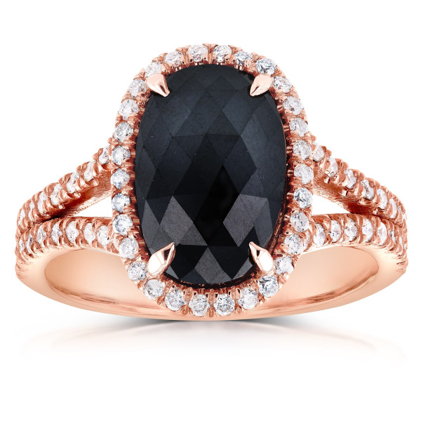 Rose Gold 3 3/5ct TDW Black and White Diamond Split Shank Oval Halo Ring - Handcrafted By Name My Rings™