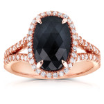 Rose Gold 3 3/5ct TDW Black and White Diamond Split Shank Oval Halo Ring - Handcrafted By Name My Rings™