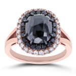 Rose Gold 3 5/8ct TDW Black and White Diamond Double Halo Ring - Handcrafted By Name My Rings™