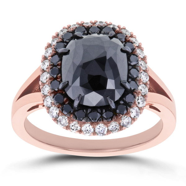 Rose Gold 3 5/8ct TDW Black and White Diamond Double Halo Ring - Handcrafted By Name My Rings™