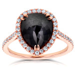 Rose Gold 4 3/4ct TDW Pear Shape Black Diamond Halo Ring - Handcrafted By Name My Rings™