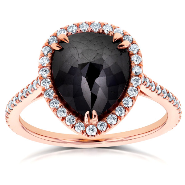 Rose Gold 4 3/4ct TDW Pear Shape Black Diamond Halo Ring - Handcrafted By Name My Rings™