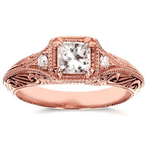 Rose Gold 5/8ct TDW Diamond Antique Filigree Engagement Ring - Handcrafted By Name My Rings™