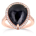 Rose Gold 8 1/2ct TDW Pear Shape Black Diamond Halo Fine MIlgrain Antique Rin - Handcrafted By Name My Rings™