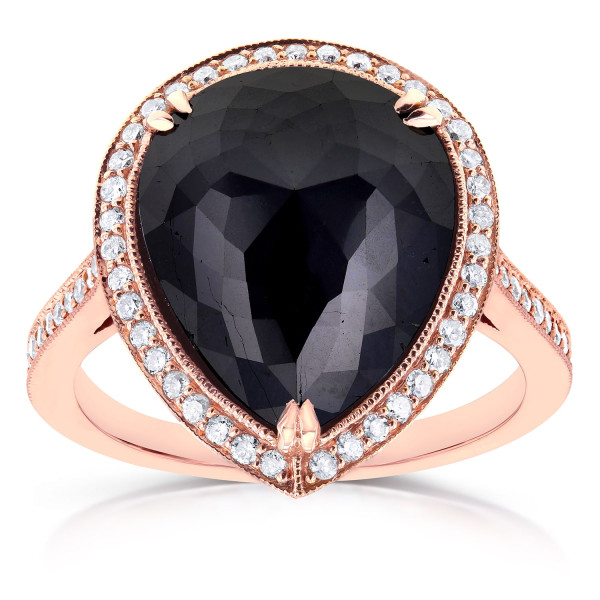 Rose Gold 8 1/2ct TDW Pear Shape Black Diamond Halo Fine MIlgrain Antique Rin - Handcrafted By Name My Rings™