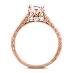 Rose Gold Forever Brilliant 1 1/2ct TGW Moissanite and Diamond Antique Cathedral Bridal Rings Set - Handcrafted By Name My Rings™