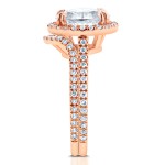 Rose Gold Oval Moissanite and 1/2ct TDW Diamond Halo 2-Piece Bridal Rings Set - Handcrafted By Name My Rings™