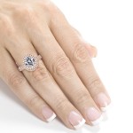 Rose Gold Oval Moissanite and 1/2ct TDW Diamond Halo 2-Piece Bridal Rings Set - Handcrafted By Name My Rings™